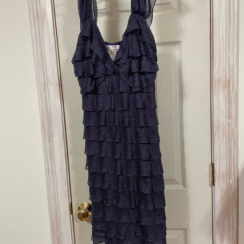 Blue Ruffled Halter Sheath Mini Dress